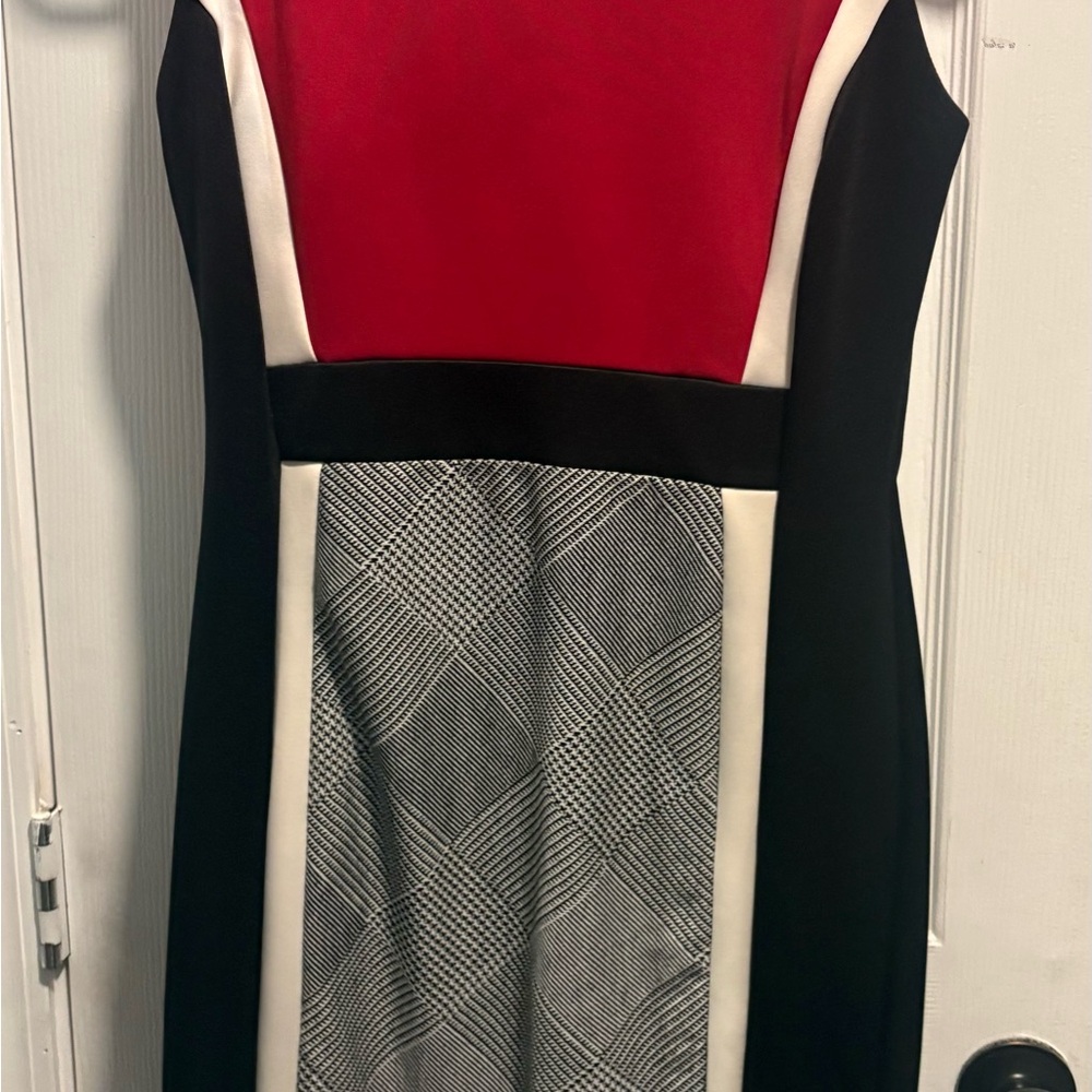 Enfocus Studio Red and Black Colorblock Dress